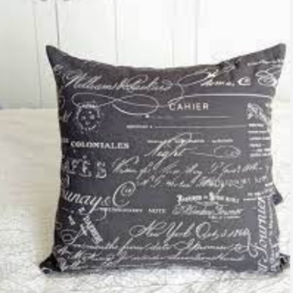 7/$25 French script cushion cover New